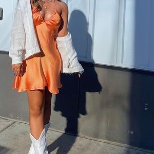 Garage Orange Satin Fit & Flare Mini Dress